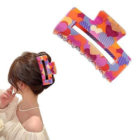 Wholesale Hair Accessories New pink Heart-shaped Printed Clip Women's Valentine's Day Sweet Paytail Hairpin Hair Shark Clip